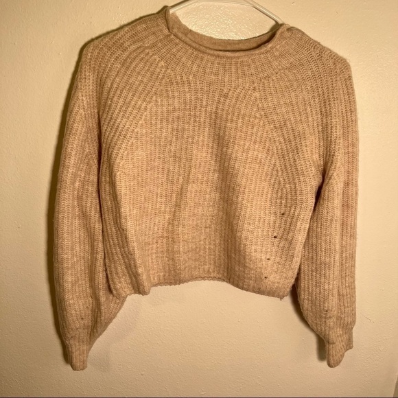 Topshop Ribbed Cropped Crew Neck Knitted Sweater Nude - Picture 5 of 12